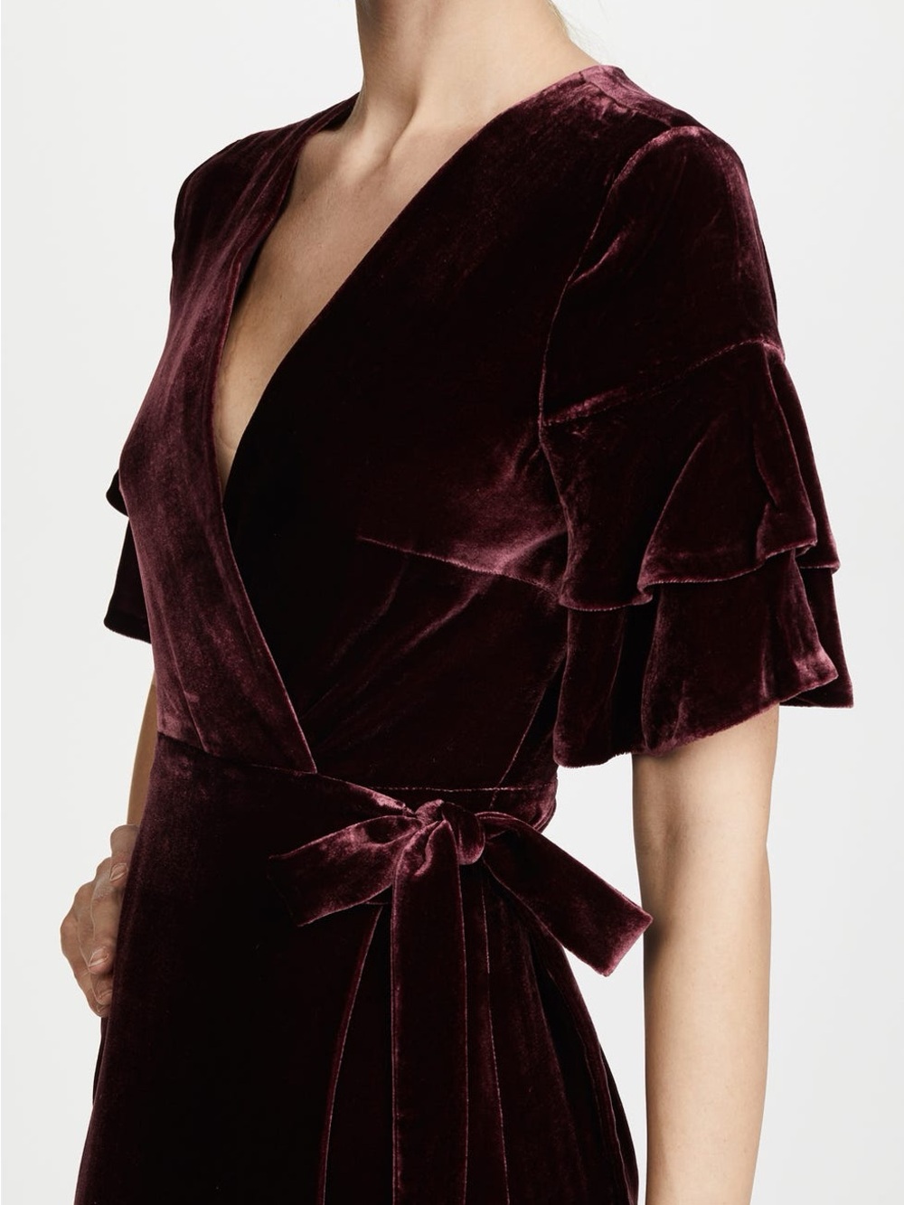 Club Monaco Tay Velvet Wrap Midi Dress Burgundy Silk Blend Meghan Markle 6 - Picture 2 of 14